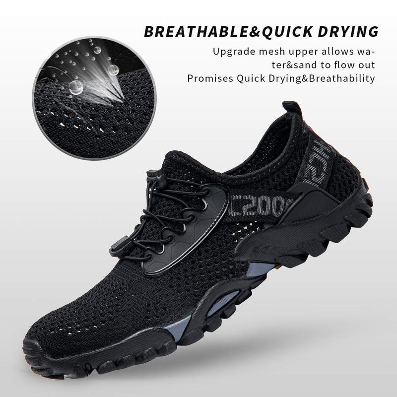 SOBASO Water Hiking Shoes Womens Mens Quick-Dry Barefoot Aqua Swim Shoes for Hiking Surf Yoga Diving All Black - Image 2